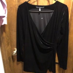 WHBM White House Black Market black velvet faux wrap top M